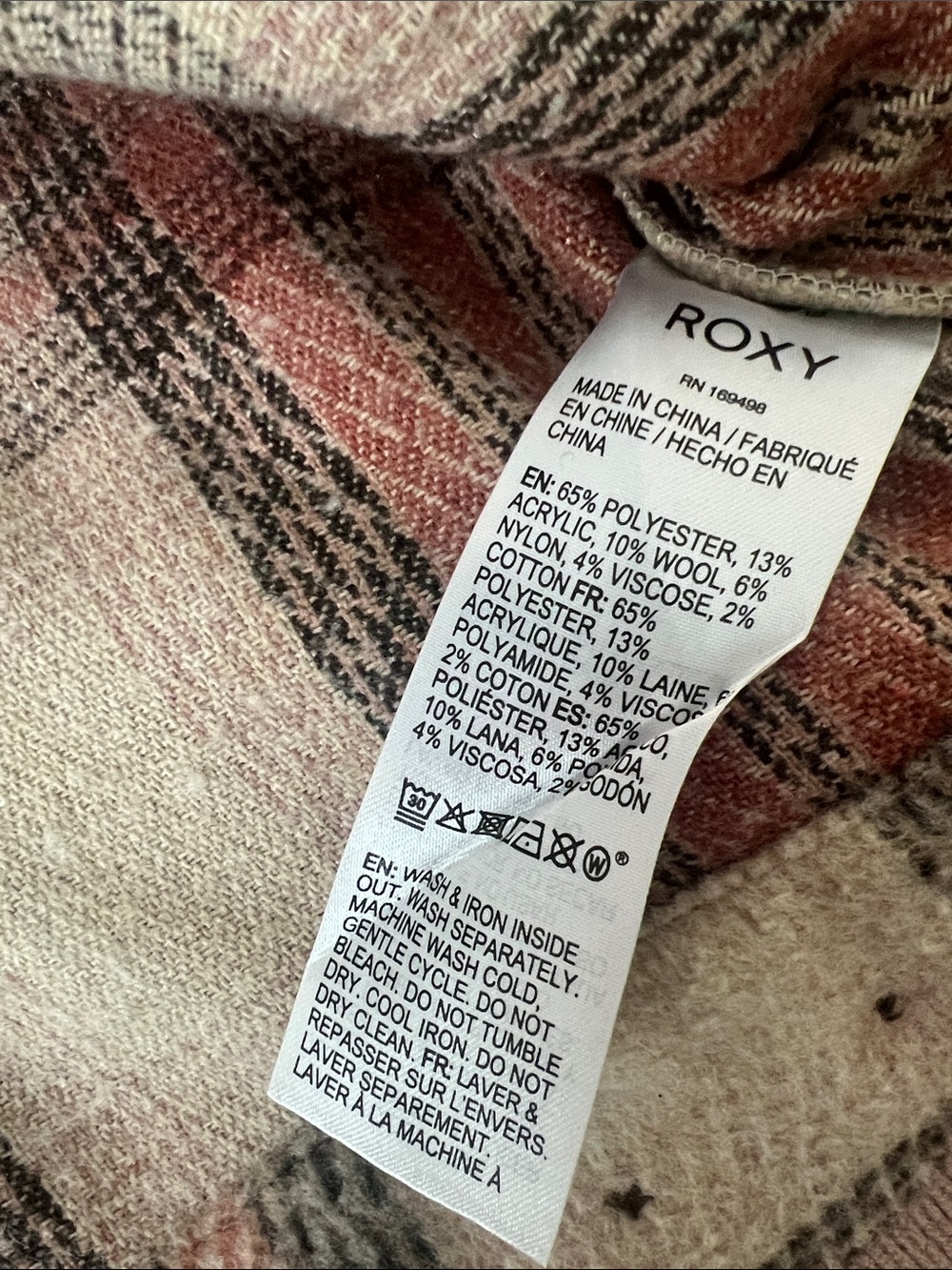 Roxy Wool Blend Red Cream Plaid Cropped Utility Jacket - Picture 13 of 13